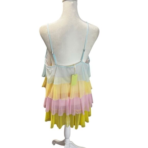 NWT Noblesse Oblige Pastel Tiered Mesh Nightgown Slip Dress Sheer Ruffle L - Picture 5 of 7